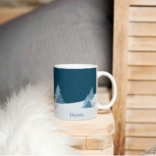Pine Woods   Winter   Custom Name  Coffee Mug