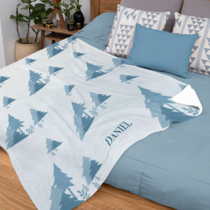 Pine Woods Winter Custom Name Sherpa Blanket