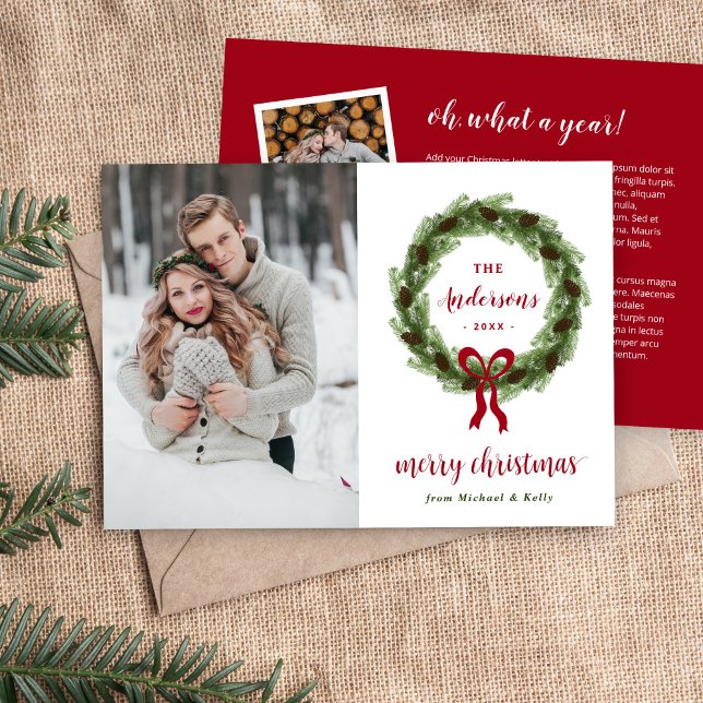 Pine Wreath 3 Photo | Christmas Letter Holiday Card (Creator Uploaded)