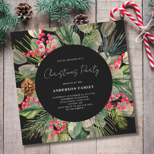 Pine Wreath Christmas Party Invitation