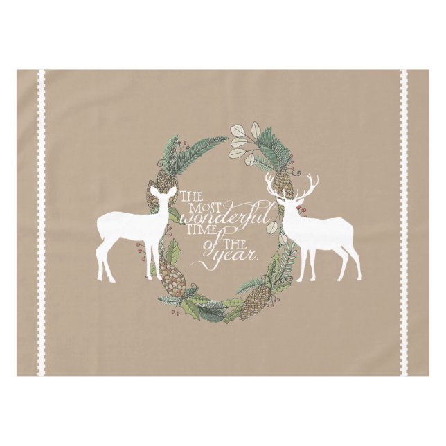 Pine Wreath Deer Most Wonderful Life Tablecloth (Front (Horizontal))