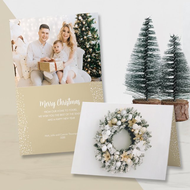 Pine Wreath Folded Photo Small Christmas Holiday Card (Creator Uploaded)