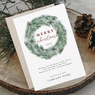 Pine Wreath Merry Christmas Card with QR Code