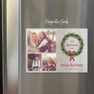Pine Wreath Merry Christmas Magnetic Photo Card