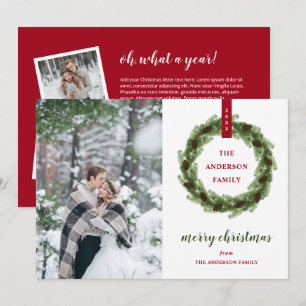 Pine Wreath Merry Christmas Photo Holiday Card