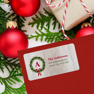 Pine Wreath Monogram Holiday Return Address Label