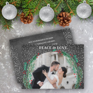Pine Wreath on Black Christmas Photo Holiday Card
