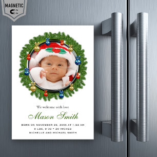 Pine Wreath Photo Christmas Birth Announcement