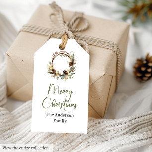 Pine Wreath Rustic Neutral Minimalist Christmas  Gift Tags