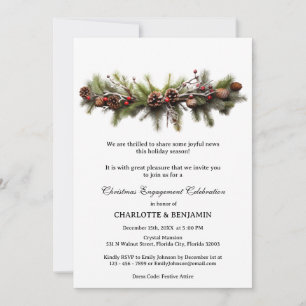 Pine Wreath Winter Christmas Engagement Party Invitation