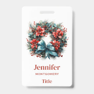 Pine Wreath with Holly Festive Christmas ID Badge