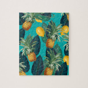 pineaple and lemons teal jigsaw puzzle
