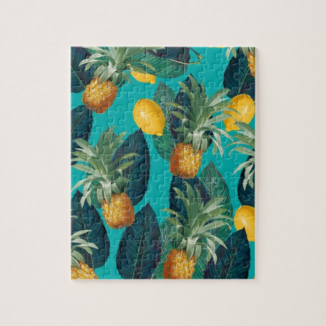 pineaple and lemons teal jigsaw puzzle (Vertical)