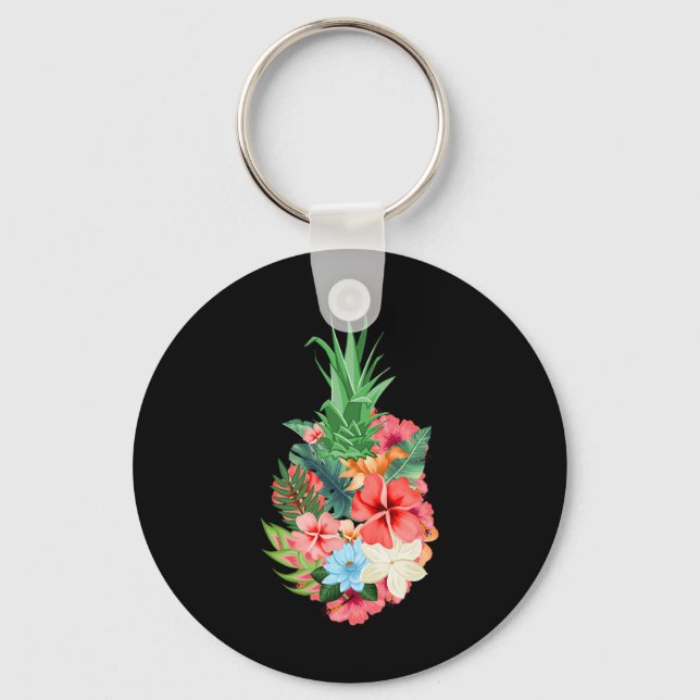 Pineapple Aloha Beaches Summer - Flowers Tropical  Key Ring (Front)