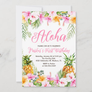 Pineapple Aloha First Birthday Party Invitation