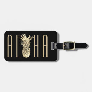 Pineapple Aloha Tropical Gold Typography Monogram Luggage Tag
