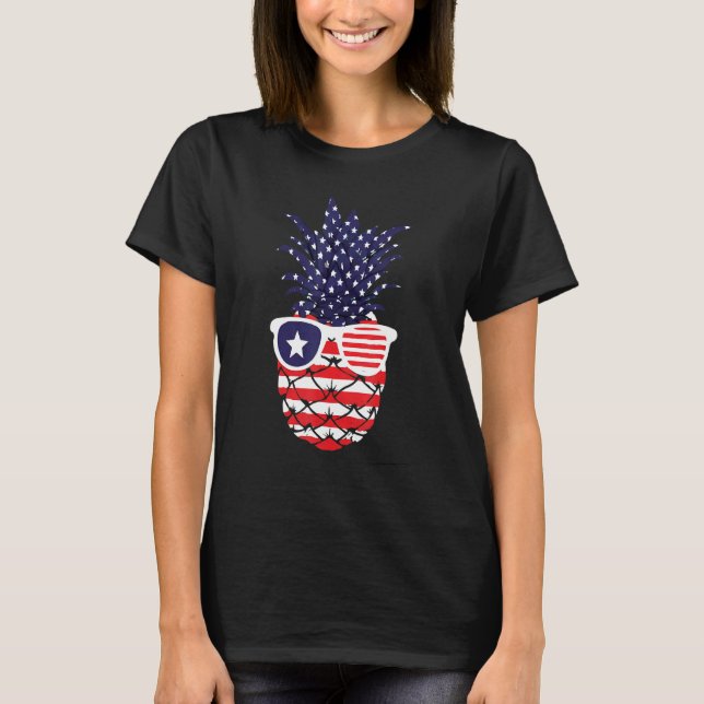 Pineapple American Flag Sunglasses 4th Of July T-Shirt (Front)