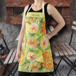 Pineapple and Flowers Personalised Apron<br><div class="desc">This apron is personalised with your name on a watercolor design of pineapples,  tropical flowers and greenery. MATCHING items in our store.</div>