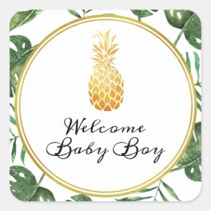 Pineapple And Foliage Baby Shower Sticker