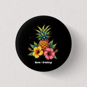 Pineapple and Hibiscus Floral Hawaii Summer Beach 3 Cm Round Badge