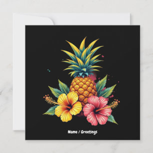 Pineapple and Hibiscus Floral Hawaii Summer Beach  Invitation