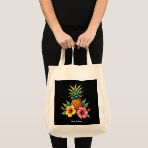 Pineapple and Hibiscus Floral Hawaii Summer Beach Tote Bag