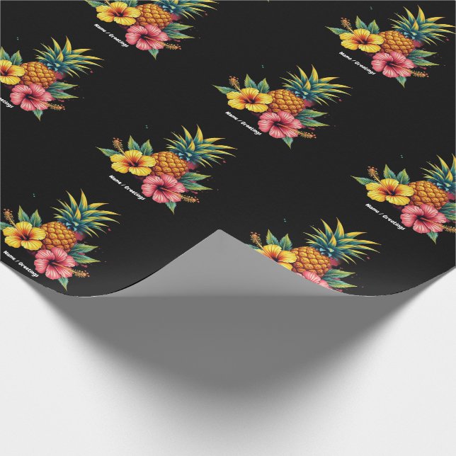 Pineapple and Hibiscus Floral Hawaii Summer Beach  Wrapping Paper (Corner)