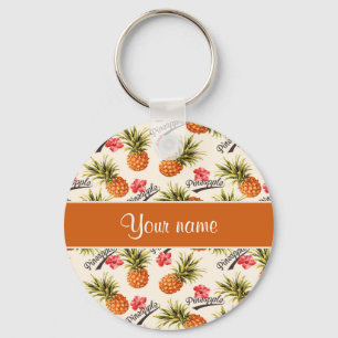 Pineapple and Hibiscus Key Ring
