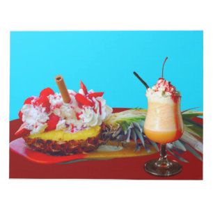 Pineapple and ice cream with a fruit smoothie notepad