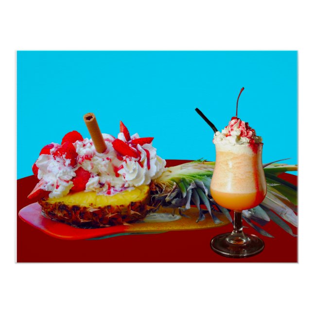 Pineapple and ice cream with a fruit smoothie  poster (Front)