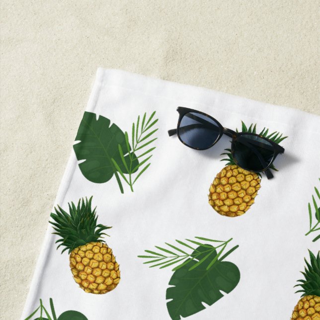 Pineapple And Palm Leaves Beach Towel (In Situ)