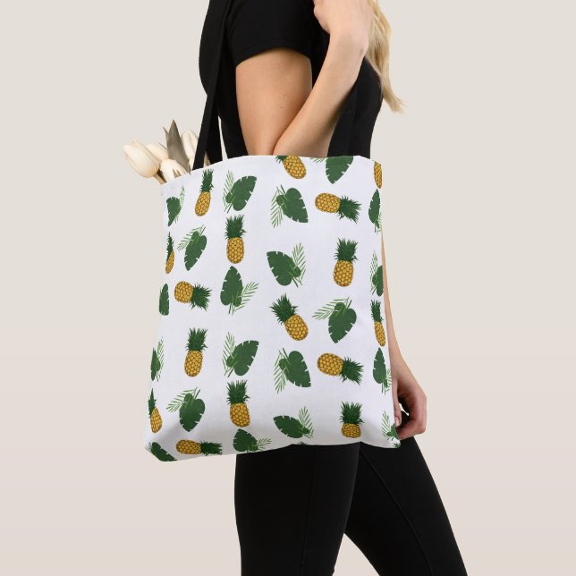 Pineapple And Palm Leaves Tote Bag (Close Up)