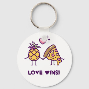 Pineapple and Pizza Love Wins Round Keychain