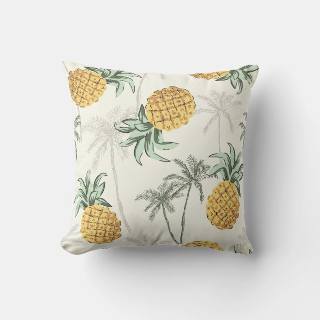 Pineapple and Tropical Palm Print Cushion (Front)