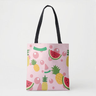 Pineapple and Watermelon Fruit Pink Tote Bag