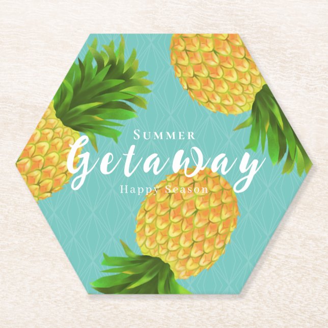Pineapple Aqua Paper Coaster (Front)