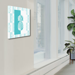 Pineapple Art Modern Teal and White Canvas Print