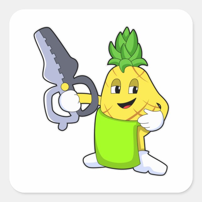 Pineapple as Hairdresser with Scissors & Razor Square Sticker (Front)