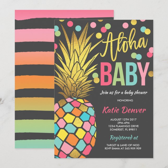 Pineapple Baby Shower Invitation Tropical Shower (Front/Back)