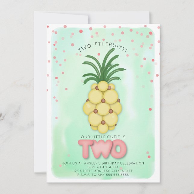 Pineapple Balloon Pink Twotti Fruitti Birthday Invitation (Front)