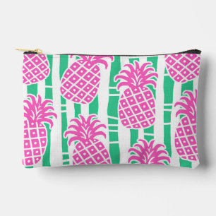 Pineapple Bamboo Stripes Pink & Green Pattern Accessory Pouch