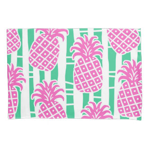 Pineapple Bamboo Stripes Pink & Green Pattern Pillowcase
