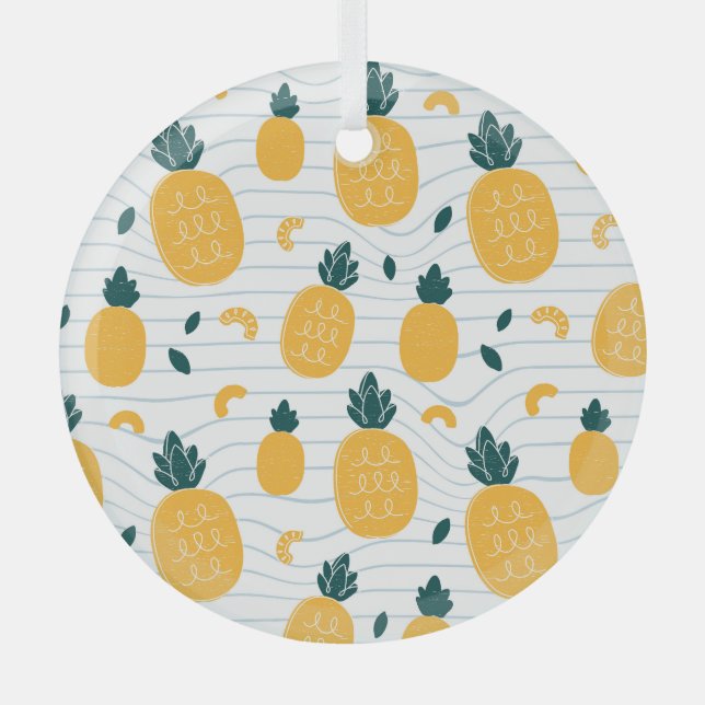 Pineapple Beauty: Hand Drawn Pattern Glass Tree Decoration (Front)