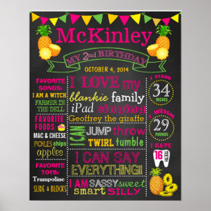 Pineapple Birthday chalkboard sign poster