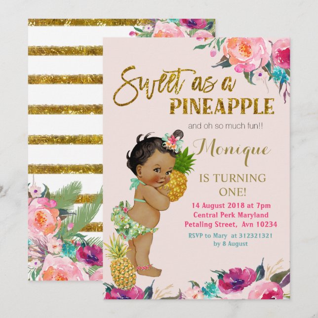 Pineapple birthday invitation African American (Front/Back)