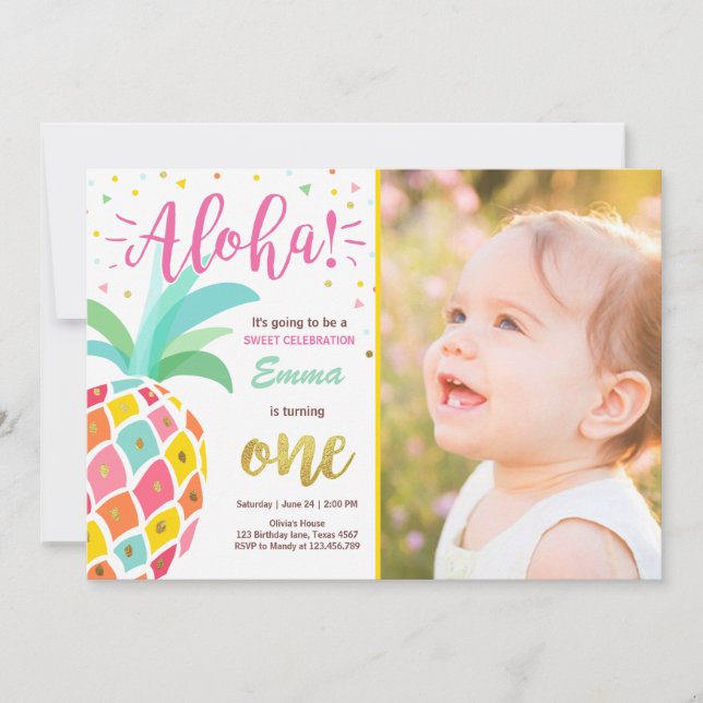 Pineapple birthday invitation Tropical Luau Hawaii (Front)