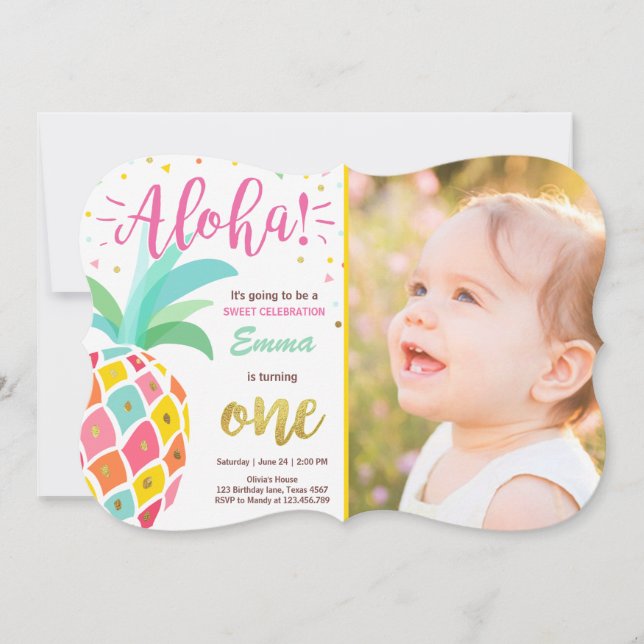 Pineapple birthday invitation Tropical Luau Hawaii (Front)