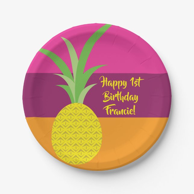 Pineapple Birthday Party Paper Plate (Front)