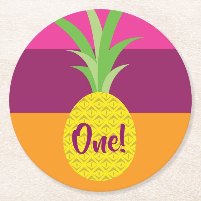 Pineapple Birthday Party Round Paper Coaster (Front)