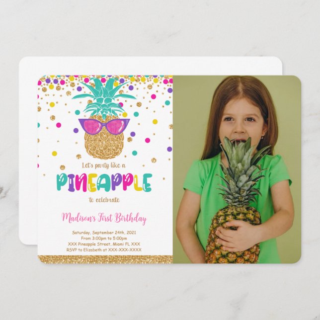 Pineapple Birthday Photo Invitation (Front/Back)